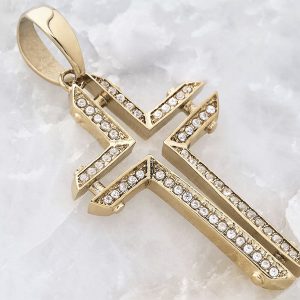 dije cruz brillante en oro laminado